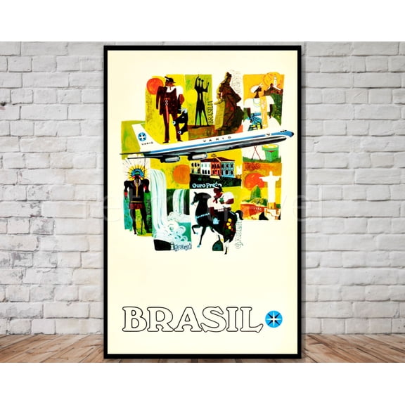 Brazil Travel Poster, Varig Airlines, Retro Airline Wall Art , Poster Print Only