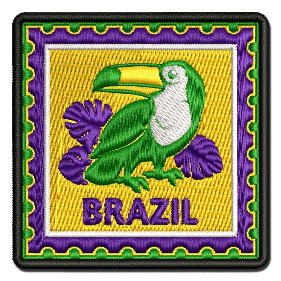 Brazil Travel Toucan Tropical Monstera Leaves Applique Multi-Color Embroidered Hook & Loop Patch - 3 Inch Medium