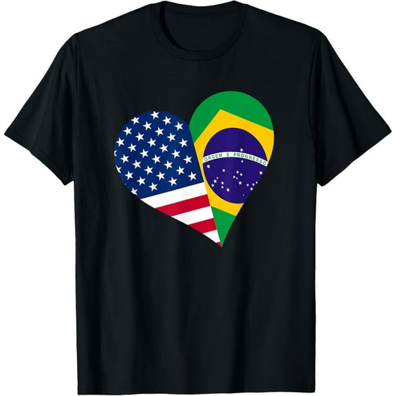 Brazil USA Heart Shirt Brazilian American Flag T-Shirt