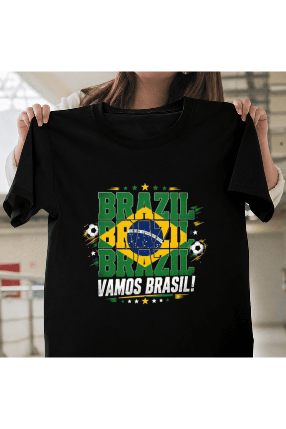 Brazil Vamos Brasil Soccer Fan Shirt Football Tournament Unisex T-ShirtPlus Size S–5XL Available