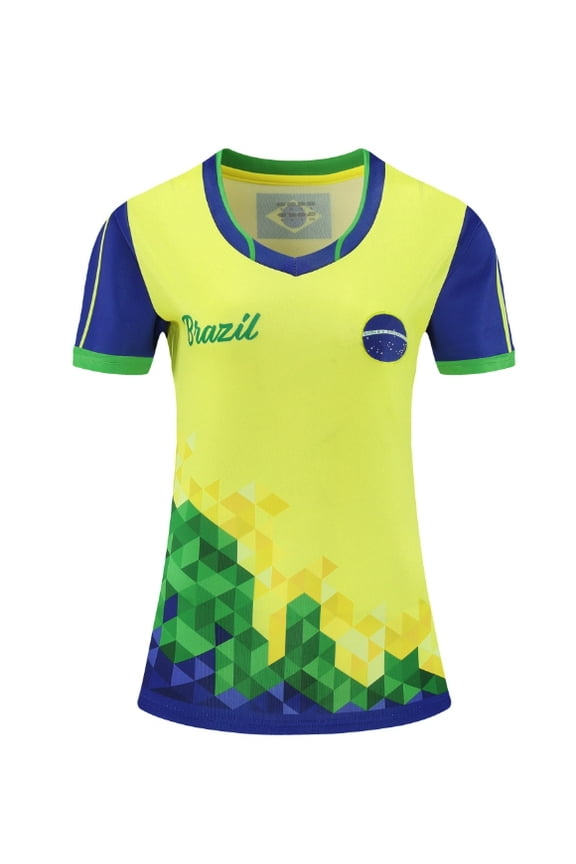 Brazil Women Sports Fans Jersey Soccer Outdoor Short Sleeve Athletic Slim Fit Activewear Tops T-Shirts Yellow L
