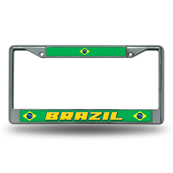 Brazil World Cup Soccer (Football) Chrome Metal License Plate Frame