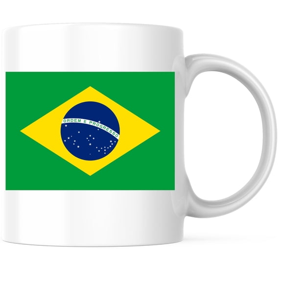 Brazil World Flag Coffee Mug - Brazilian Pride - 11 Ounce Coffee Mug - Printed On Both Sides - Choose from Over 100 Countries - Microwave & Dishwasher Safe - White Handle & Interior - BMCM00833