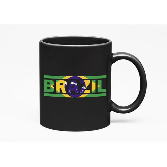 Brazil feat. Brazilian Flag Cup, Black 11oz Ceramic Mug