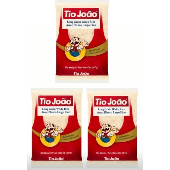Brazil in Texas Cooking Bundle | Tio Joao Long Grain White Rice 2 lb PACK OF 3 | Arroz Branco