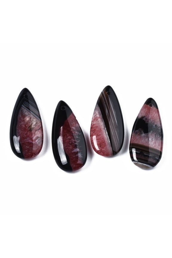 Brazilian Agate Pendants Dyed Heated Teardrop Indian Red 39~40x17~18x6~7mm Hole: 1.5mm