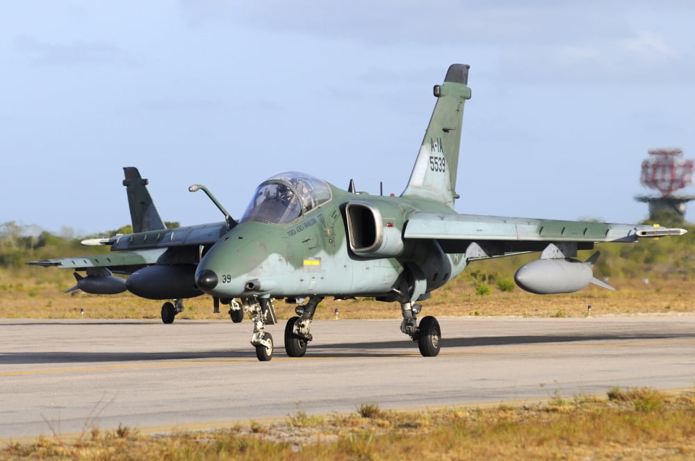 Brazilian Air Force A-1A (AMX) taxiing at Natal Air Force Base Brazil Canvas Art - Riccardo NiccoliStocktrek Images (17 x 12)