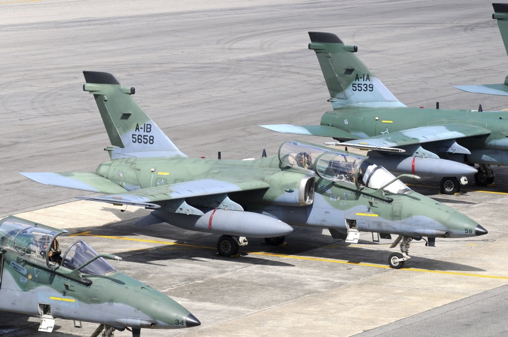 Brazilian Air Force A-1B (AMX) aircraft parked at Natal Air Force Base Brazil Canvas Art - Riccardo NiccoliStocktrek Images (34 x 23)