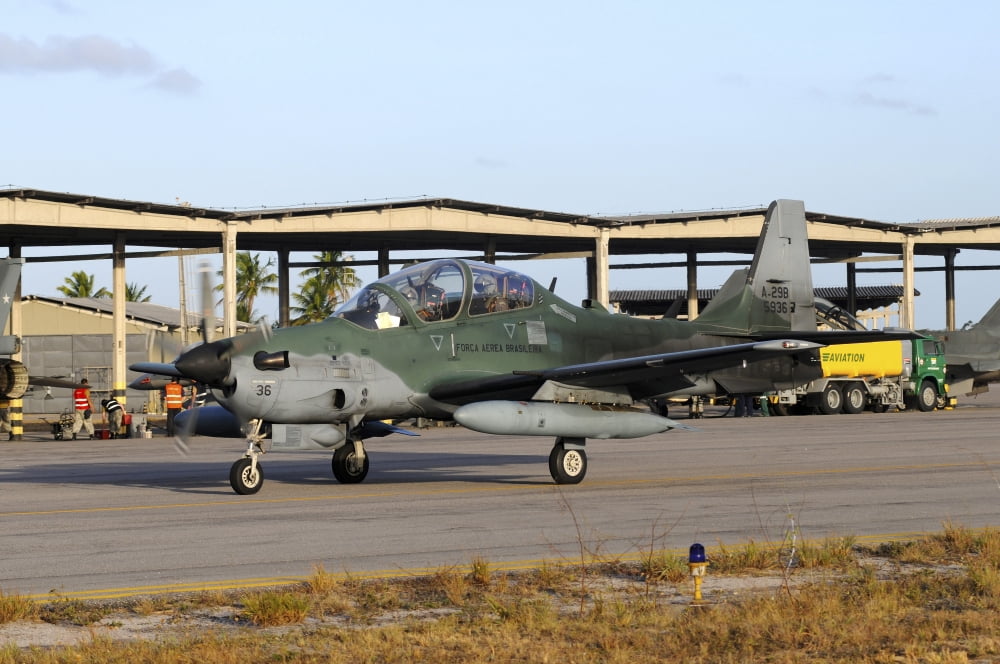 Brazilian Air Force A-29B Super Tucano taxiing at Natal Air Force Base Canvas Art - Riccardo NiccoliStocktrek Images (17 x 12)