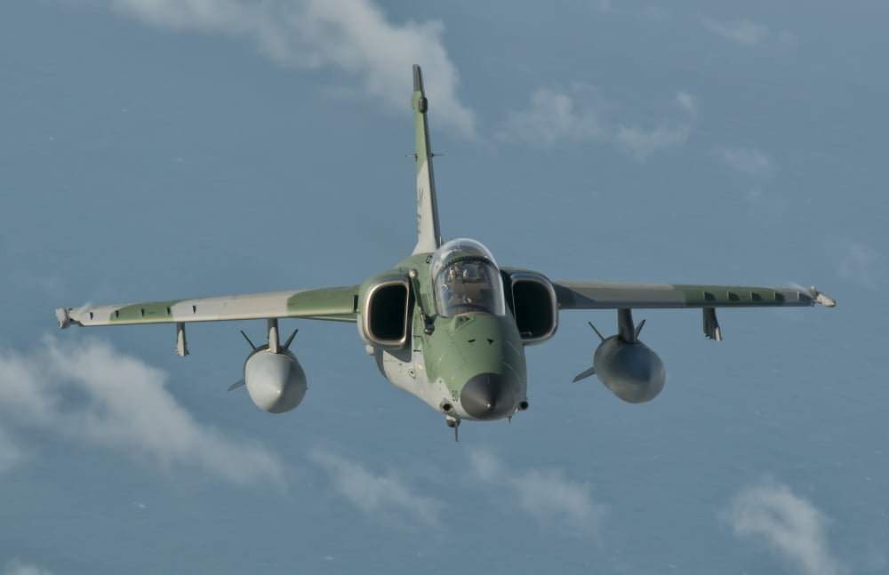 Brazilian Air Force AMX in flight over Brazil Canvas Art - Giovanni CollaStocktrek Images (35 x 23)