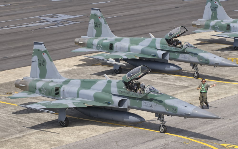 Brazilian Air Force F-5 at Natal Air Force Base Brazil Canvas Art - Giovanni CollaStocktrek Images (18 x 12)