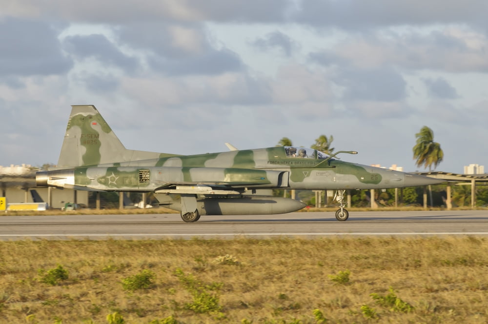 Brazilian Air Force F-5 at Natal Air Force Base Brazil Canvas Art - Giovanni CollaStocktrek Images (34 x 23)