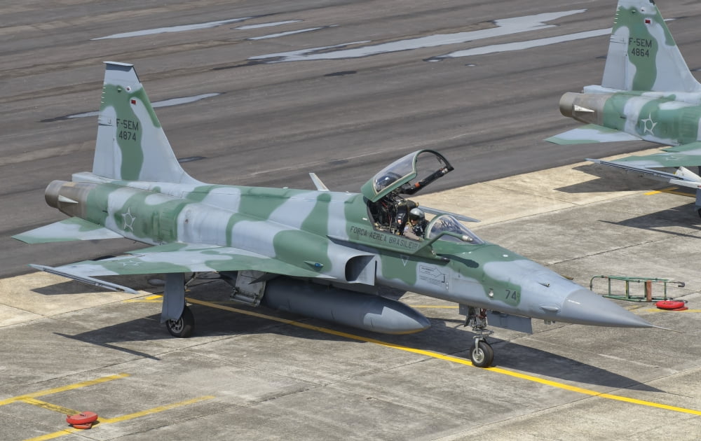 Brazilian Air Force F-5 at Natal Air Force Base Brazil Canvas Art - Giovanni CollaStocktrek Images (35 x 22)
