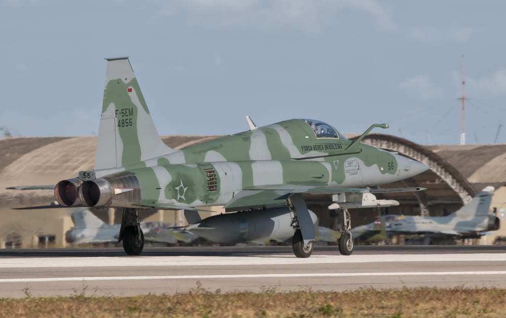 Brazilian Air Force F-5 at Natal Air Force Base Brazil Canvas Art - Giovanni CollaStocktrek Images (35 x 22)