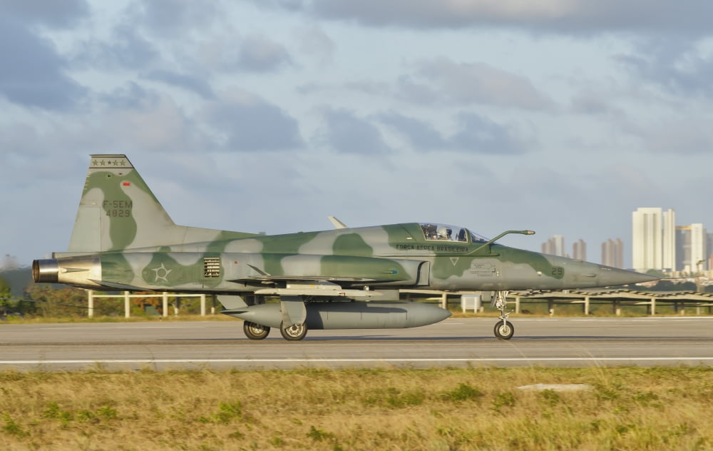 Brazilian Air Force F-5 at Natal Air Force Base Brazil Canvas Art - Giovanni CollaStocktrek Images (35 x 22)