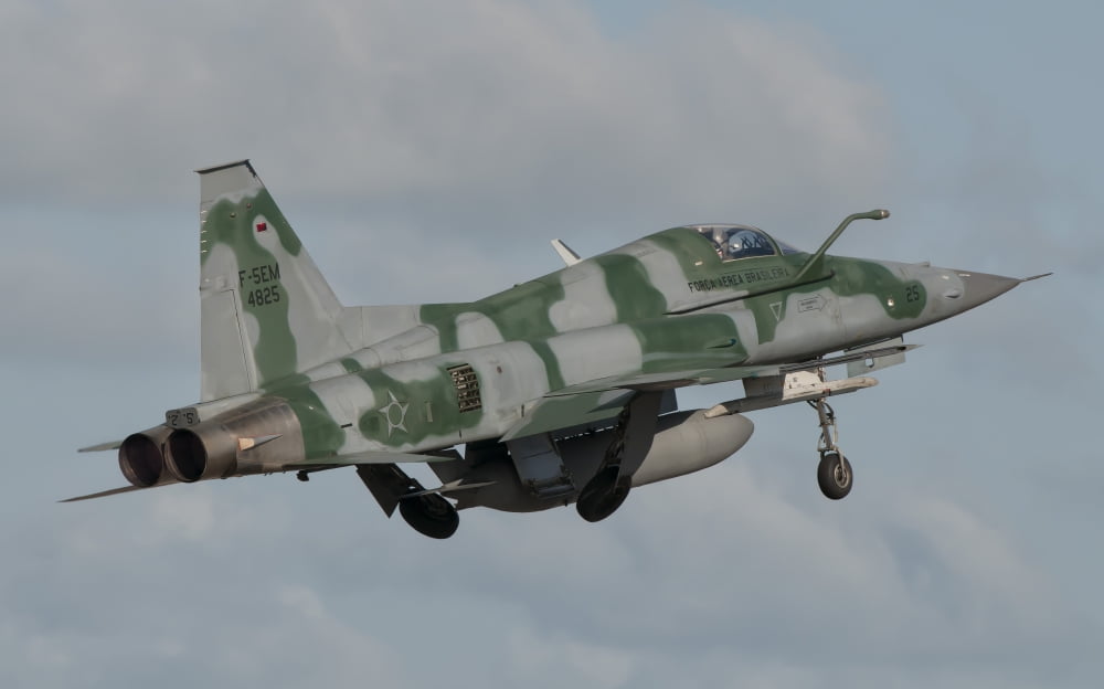 Brazilian Air Force F-5 taking off from Natal Air Force Base Brazil Canvas Art - Giovanni CollaStocktrek Images (36 x 22)