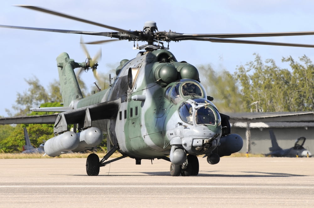 Brazilian Air Force Mil Mi-35 combat helicopter taxiing at Natal Air Force Base Brazil Canvas Art - Riccardo NiccoliStocktrek Images (17 x 12)