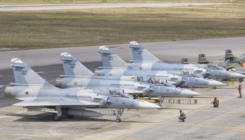 Brazilian Air Force Mirage 2000 aircraft at Natal Air Force Base Brazil Canvas Art - Giovanni CollaStocktrek Images (37 x 22)