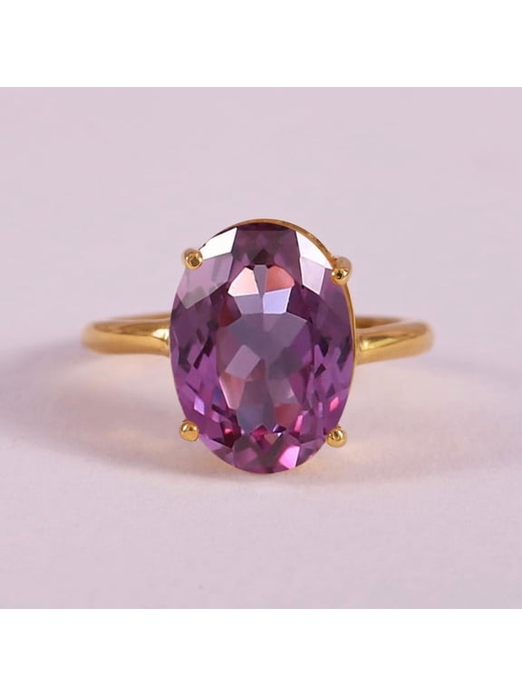 Brazilian Alexandrite Solitaire Ring, 925 Sterling Silver Yellow Plated Oval Cut Gemstone Ring, Stackble Ring, Wedding Band, Gift Gor Her