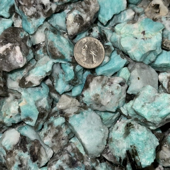 Brazilian Amazonite w/ Black Tourmaline Inclusions 1 lb  For Rock Tumbler, Jewelry, and Decoration! High Quality!