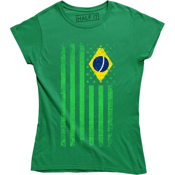 Brazilian American Flag National Ethnic Pride World Cup Womens T-Shirt