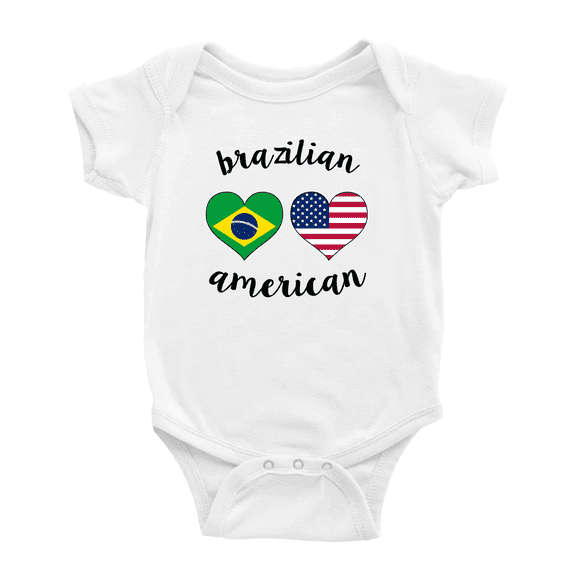 Brazilian American Flag Two Hearts Baby Bodysuit Baby Clothes (White, 6-12 Months)