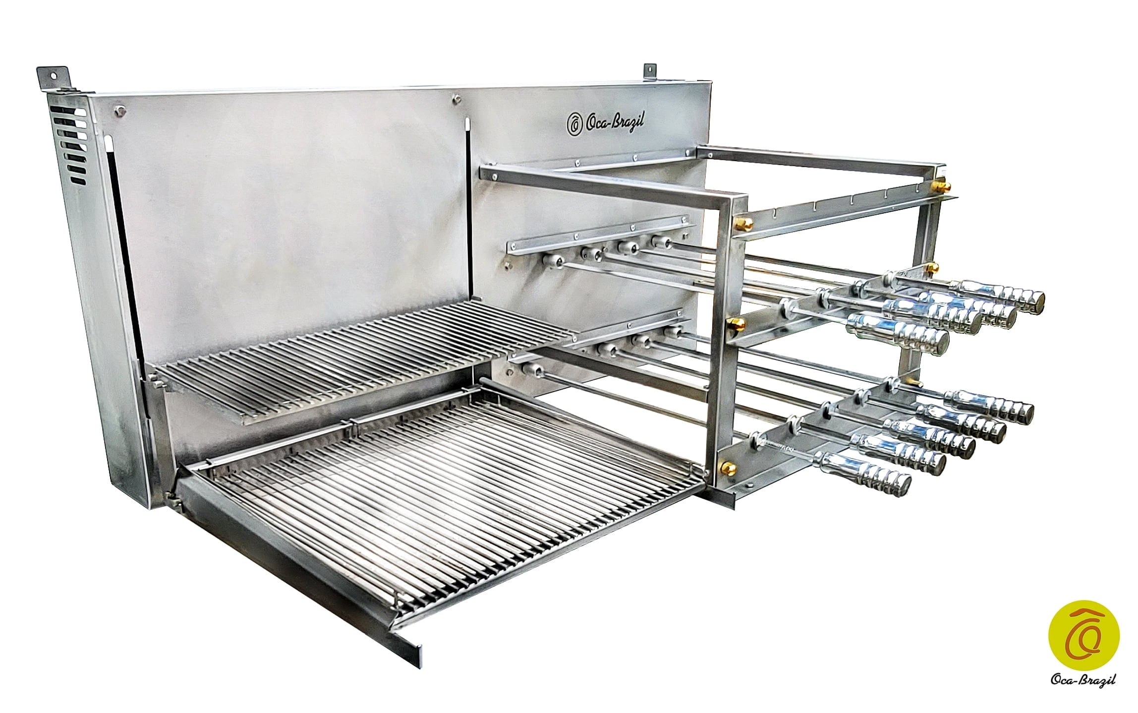 Brazilian BBQ Charcoal Grill with 9 Skewers and Double Griddles - Oca-Brazil