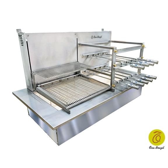 Brazilian BBQ Charcoal Grill with Griddles and Firebox - 9 Skewers - Oca-Brazil
