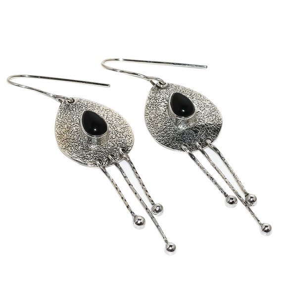 Brazilian Black Onyx 925 Sterling Silver Dangle Earring 2.88" SE295-8