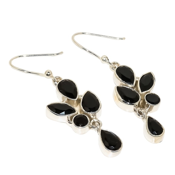 Brazilian Black Onyx Solid 925 Sterling Silver Earring 2.17" (SE210-9)