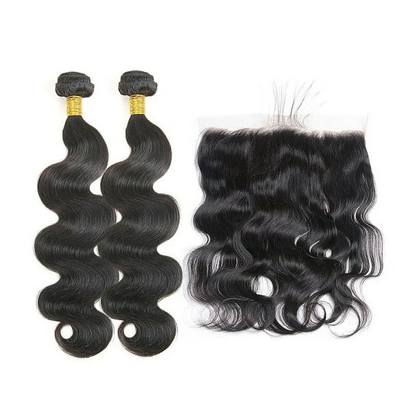 Brazilian Body Wave Virgin Human Hair Bundles with Lace Closure(16 18) Human Hair Unprocessed Body Wave Hair Bundles with Lace Frontal 13X4 Lace Free Part Natural Black Hair