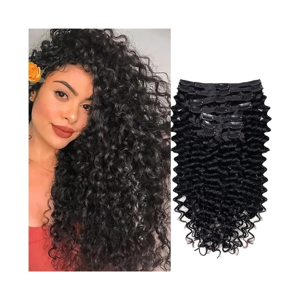 Brazilian Curly Clip In Hair Extensions 8pcs Deep Wave Human Hair Extensions 1B 120g