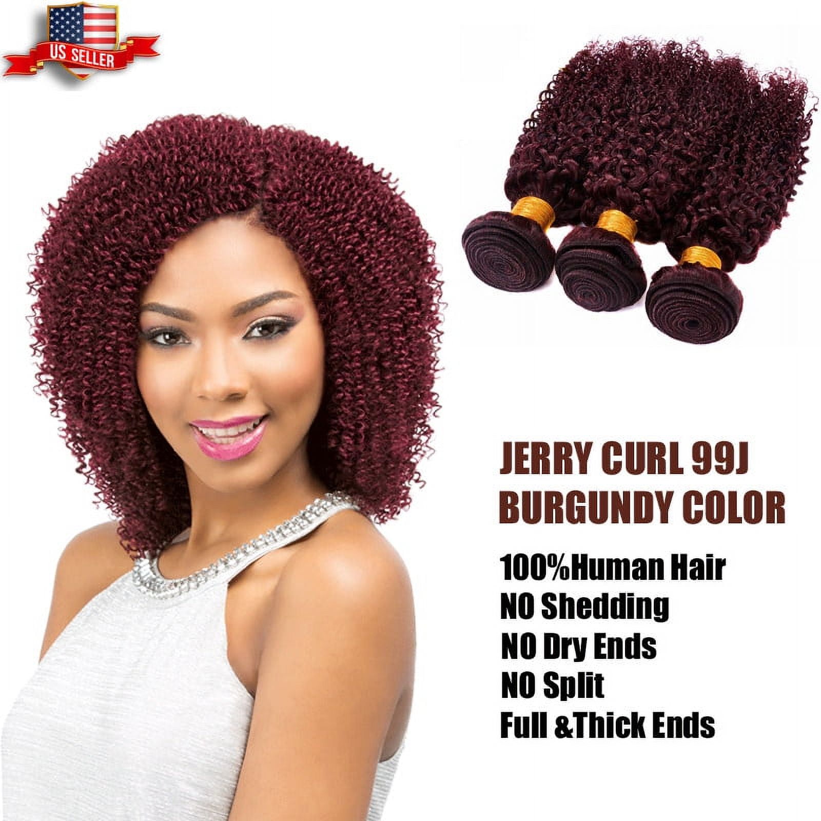 Brazilian Curly Hair Weft Bundles Jerry Curly 100% Human Curly Virgin Hair Weaves Unprocessed Remy Hair Extensions For Black Women Burgundy Color #99J - 12in