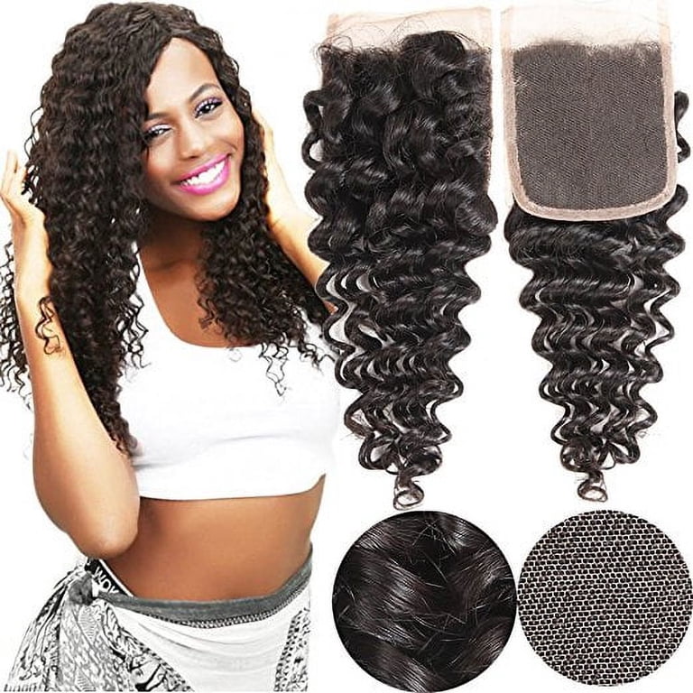 Human hair 4×4 Brazilian Deep Wave Closure Amazon.com: Deep Wave 4x4 Lace Closure 100% Human Hair  main image 2
