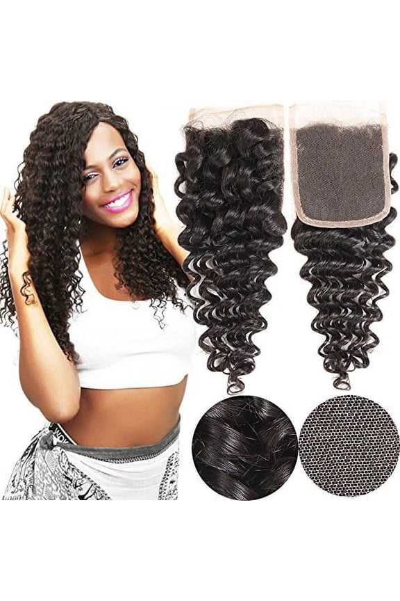 Brazilian Deep Wave Closure Unprocessed Human Hair Lace Closure (4X4) Natural Black Color 10Inch