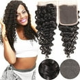 thumbnail image 1 of Brazilian Deep Wave Closure Unprocessed Human Hair Lace Closure (4X4) Natural Black Color 12Inch, 1 of 8