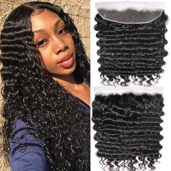 Brazilian Deep Wave Lace Frontal Closure 13X4 Ear to Ear Free Part Swiss Lace Frontal 100% Unprocessed Brazilian Virgin Human Hair Natural Color 12"