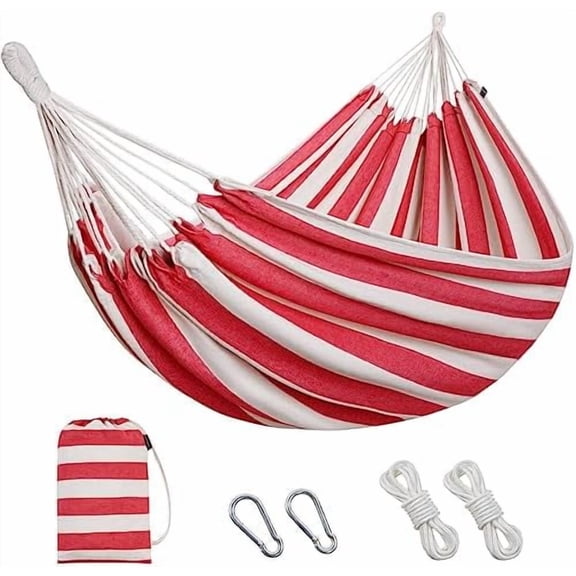 Brazilian Double Hammock 2 Person with Tree Straps, Cotton Hammock with Carrying Bag - Woven Hammock for Patio, Backyard, Porch, Outdoor and Indoor Use - Soft Cotton Fabric Hammocks