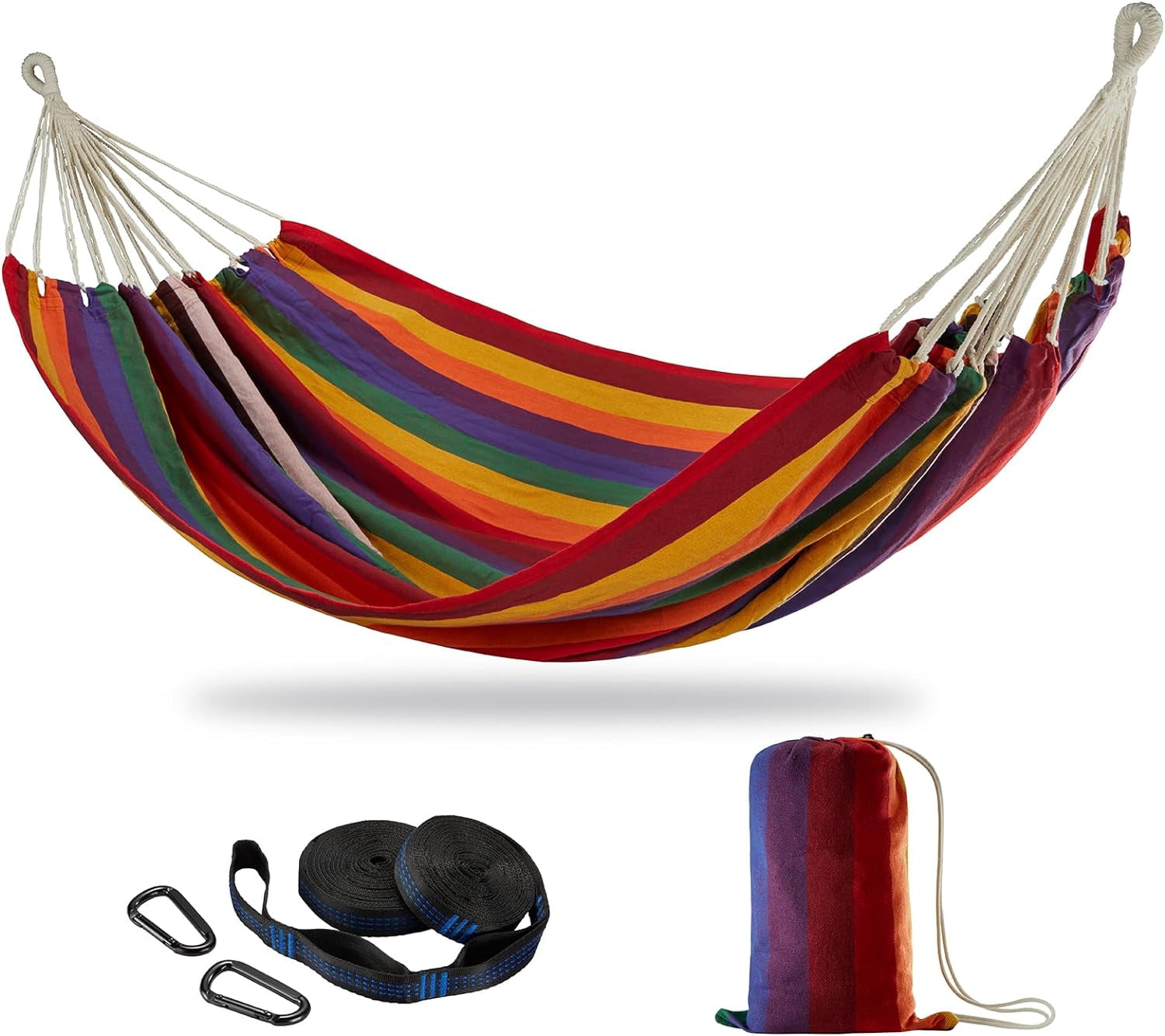 Brazilian Double Hammock with Tree Straps,Extra Large 240x160cm,2 Persons Hammock for Backyard Patio Outdoor and Indoor,450lbs Weight Capacity,Soft Woven Cotton Fabric
