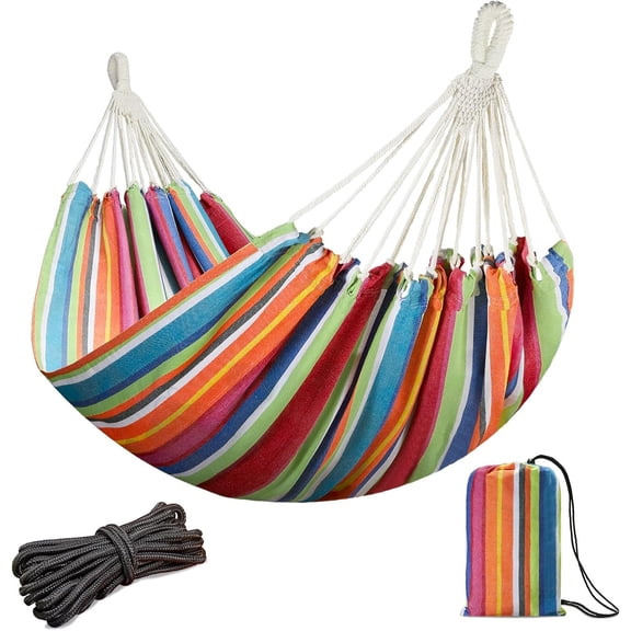 Brazilian Double Hammock with Ropes 86.6x59" Portable Hammock for Patio Backyard Porch 450LBS Weight Capacity for Outdoor/Indoor - Color Stripes