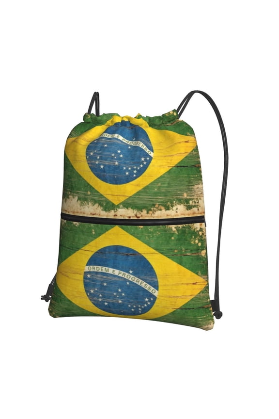 Brazilian Flag Drawstring Backpack Bag Water Resistant Yoga Shopping Cinch Bag Sackpack For Men Women