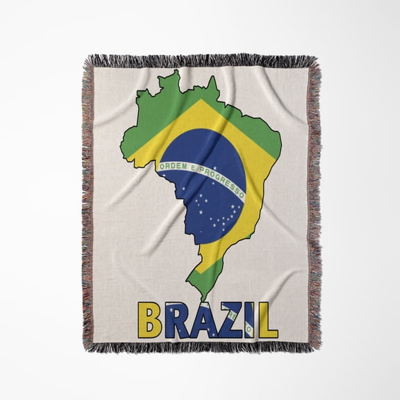 Brazilian Flag In The Map And Letters Of Brazil, Woven Blanket
