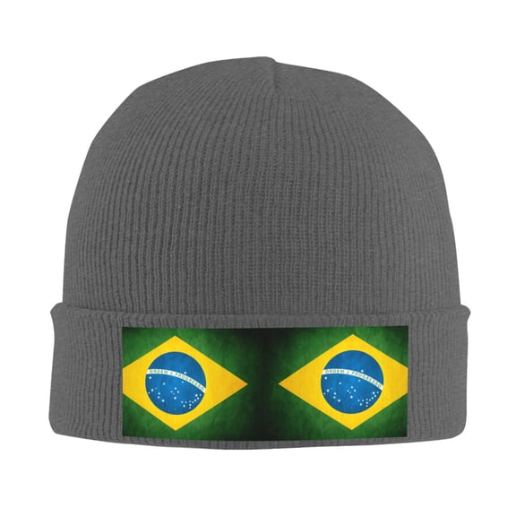 Brazilian Flag Winter Beanie Hats for Men Women Warm Cozy Knitted Cuffed Skull Cap Deep Heather