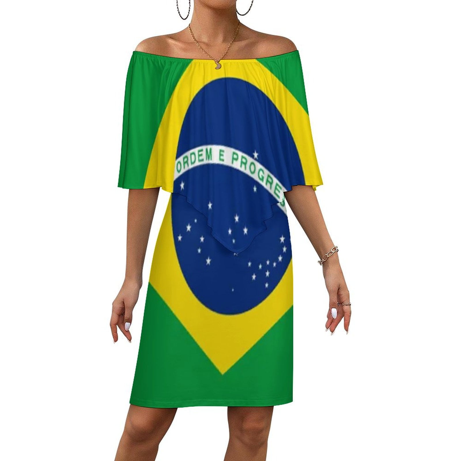 Brazilian Flag Women's Off The Shoulder Ruffles Summer Wedding Guest ...