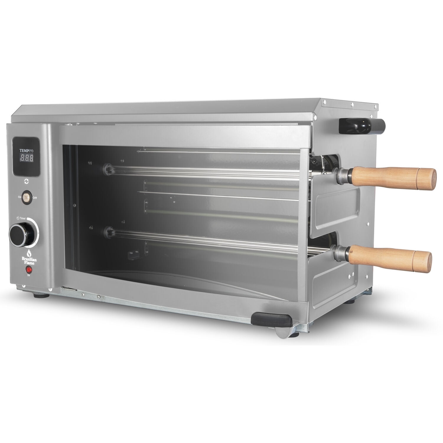 Brazilian Flame 2-Skewer Brazilian Rotisserie Electric Grill in Silver