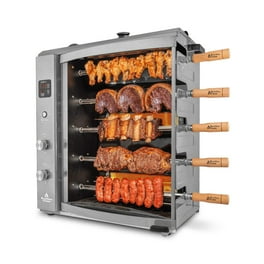 Brazilian Flame Heavy Duty Silver Gas Rotisserie Grill Party Roasting BBQ with 5 Skewers Upper Tray Walmart