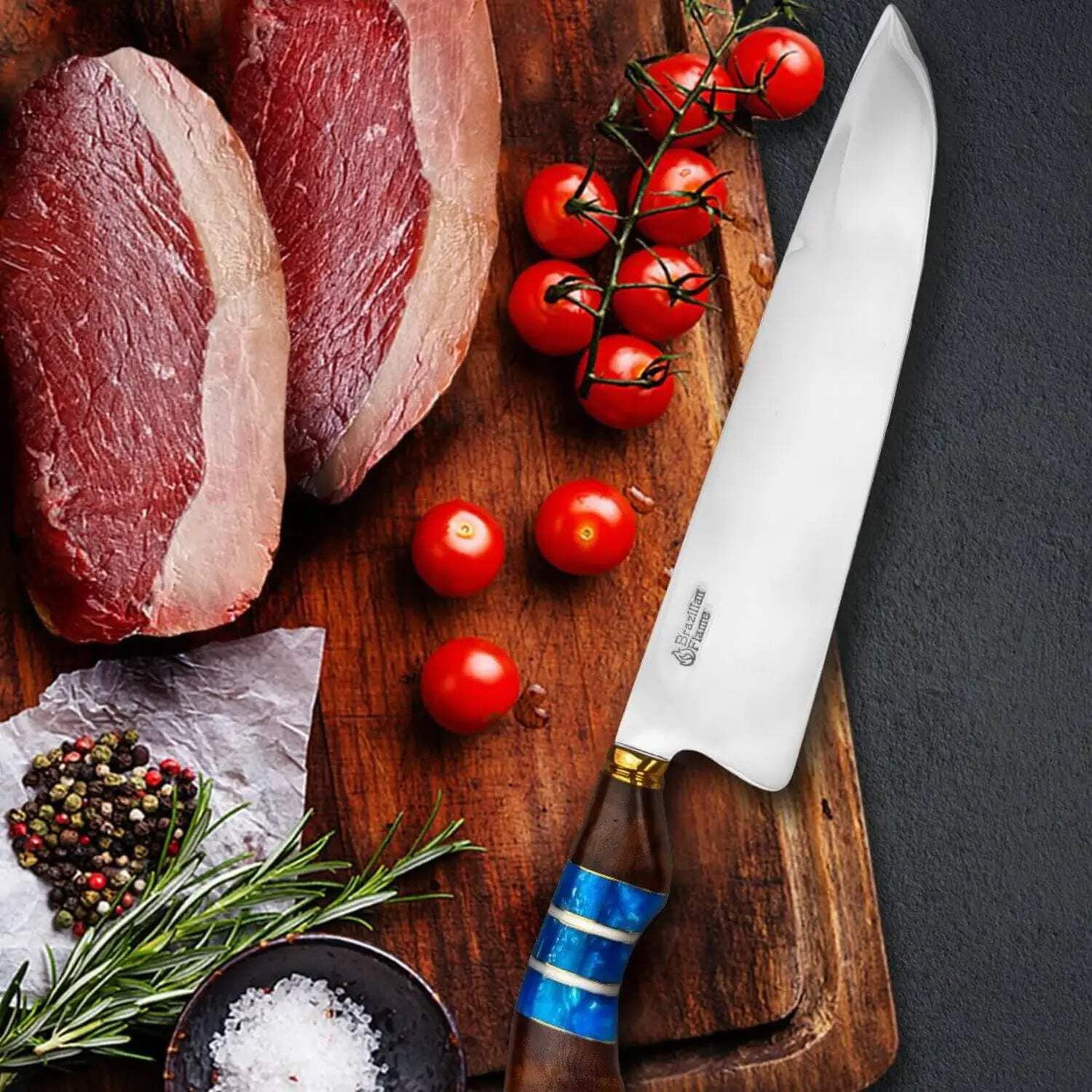 Brazilian Flame 10'' Green Stainless Steel Chef's Knife with Imbuia Wood Handle