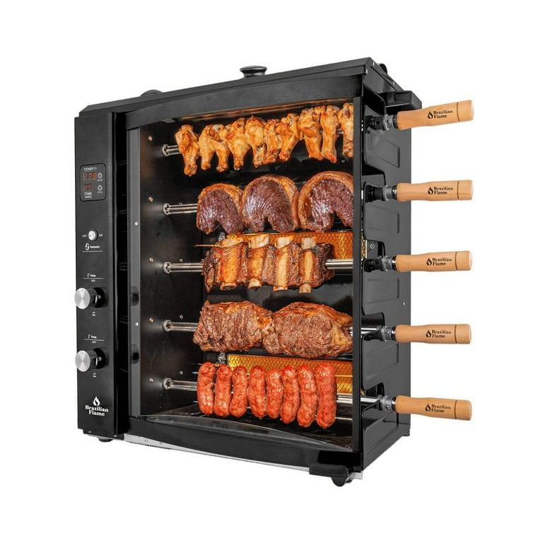Brazilian Flame BBQ Cooker: Gas Rotisserie Grill, Skewers, Upper
