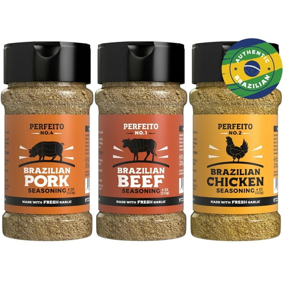 Authentic Brazilian Seasoning Blends for Beef, Chicken & Pork, Gluten-Free, Sugar-Free, 3 Jars – Perfeito