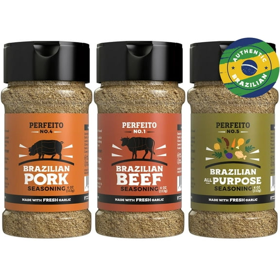 Authentic Brazilian Seasoning Blends for Beef, Pork & All-Purpose, Gluten-Free, Sugar-Free, 3 Jars – Perfeito